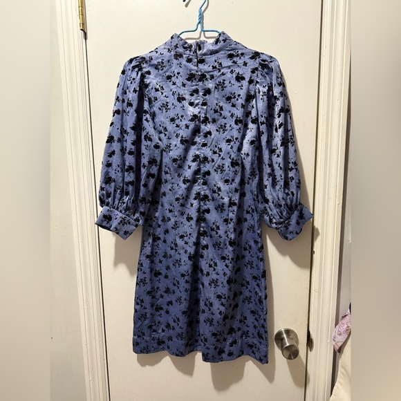 Code x Mode Floral Puff Sleeve in Blue and Black Velvet Mini Dress Size XS - Picture 3 of 6